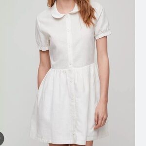 Aritzia Sunday Best Myla White Linen Peter Pan Collar Dress Size Small